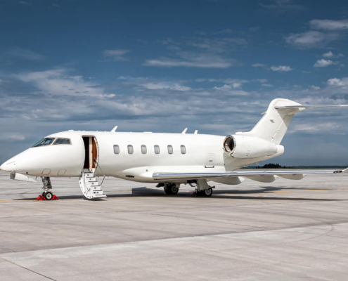 Executive travel illustrated by a private jet.