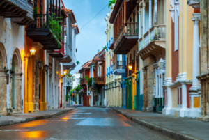Executive travel to Colombia illustrated by charming streets in Bogota. 