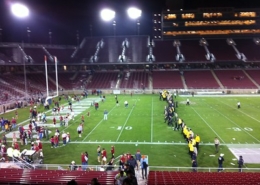 Security for events breaks up a crowd at a football game in the United States.